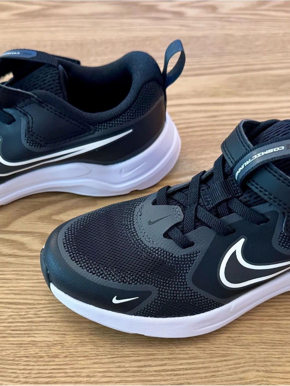 Nike Black and White Youth Athletic Sneakers with Hook-and-Loop Strap